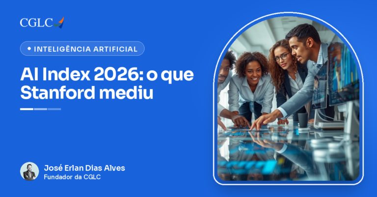 Equipe analisando dados e gráficos de inteligência artificial em um escritório