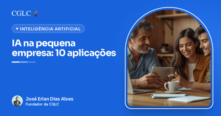 IA para pequenas empresas: equipe de pequeno negócio usando tecnologia