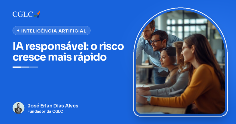 Equipe de negócios analisando indicadores de IA em telas