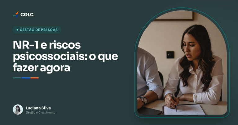 Capa do artigo sobre NR-1 e riscos psicossociais, com a autora Luciana Silva