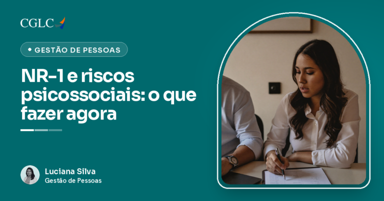 Capa do artigo sobre NR-1 e riscos psicossociais, com a autora Luciana Silva