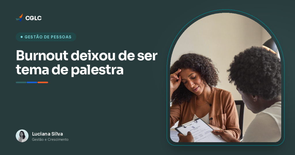 Capa do artigo sobre sindrome de burnout, com a autora Luciana Silva